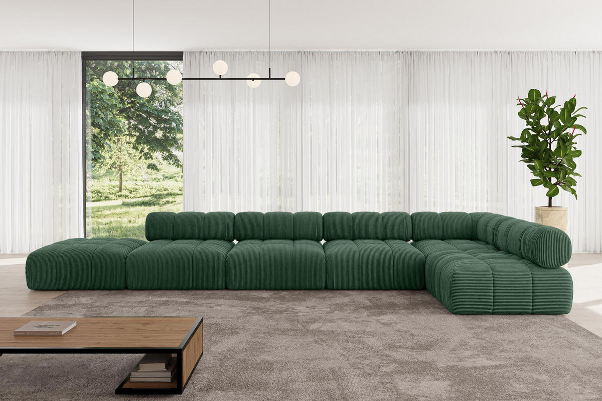 ECKSOFA modulares Sofa Favio-L3 - 475x190x70 cm Grün Cord - Grün, Holzwerkstoff/Textil (475/190cm) - ALTDECOR