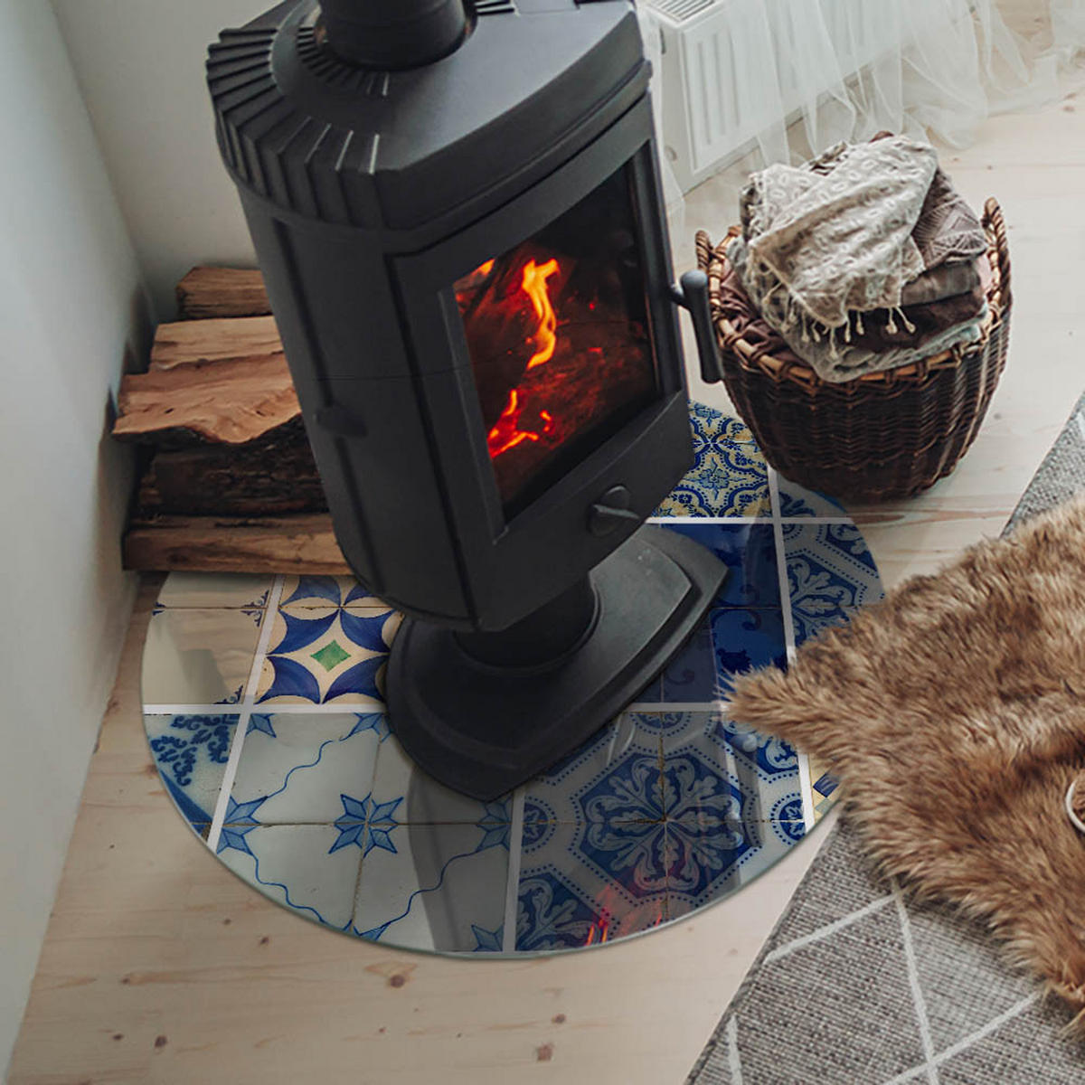 GLASPLATTE für Kamin Ø 70 cm Blau - Blau, Glas (70/70/0.4cm) - ArtPrintCave