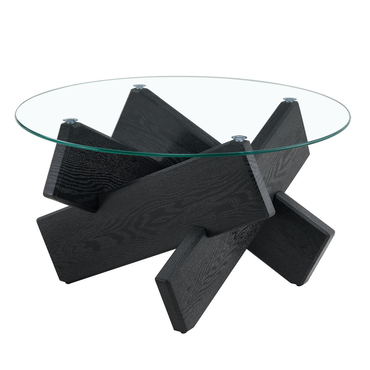 COUCHTISCH 79 cm rund Black und Transparent aus MDF und Glas mit Kreuz-Stütze - Schwarz, Holzwerkstoff (79/79/45cm) - OKWISH
