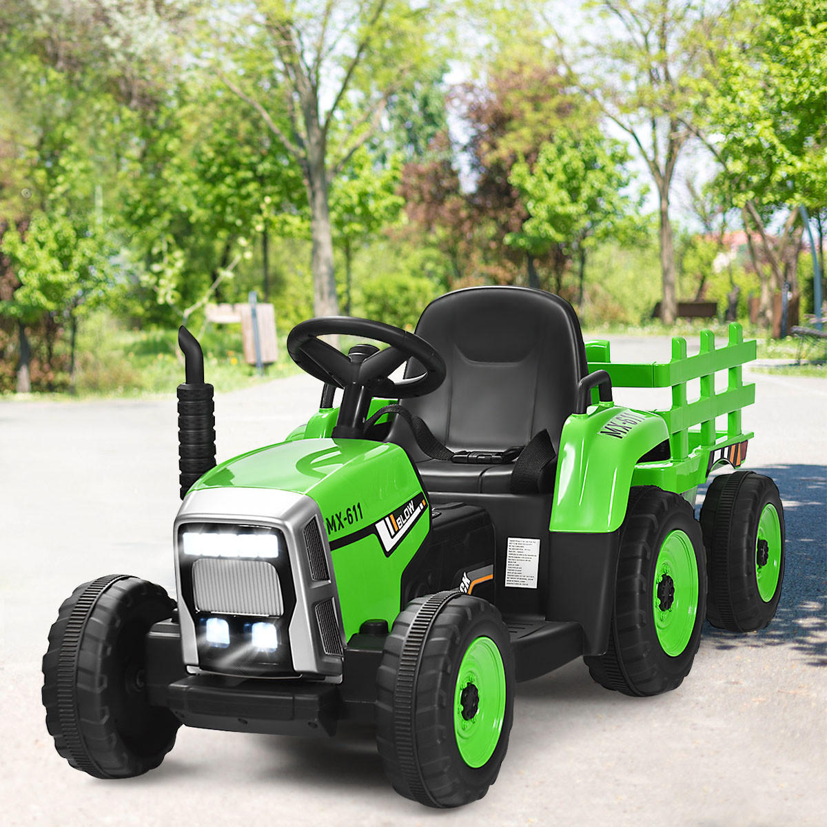 TRAKTOR 12 V 3-växlad grön - Grön, Plast (135/53/51cm) - COSTWAY