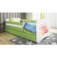 KINDERBETT Teddybär mit Schmetterlingen 80x180 cm mit Schublade, Rausfallschutz & Lattenrost, Grün - Grün, Holzwerkstoff (80/180cm) - RAUMHIRSCH FURNITURE