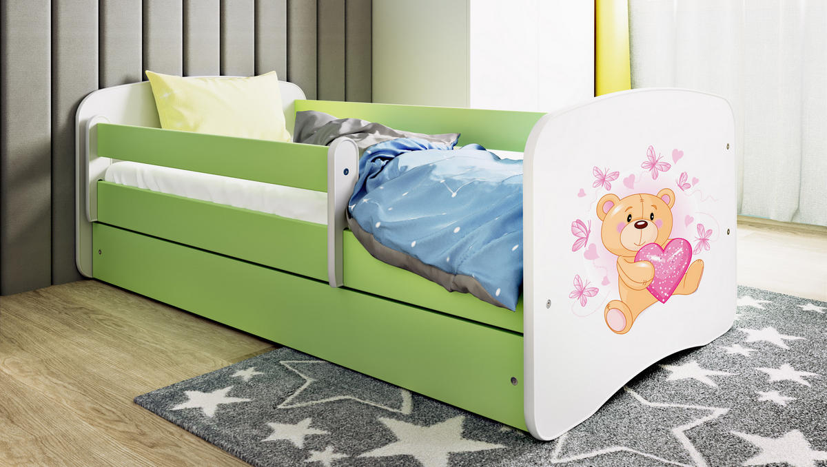 KINDERBETT Schmetterlingsbär mit Schublade und Matratze 140/70 - Grün, Holzwerkstoff (70/140cm) - RAUMHIRSCH FURNITURE