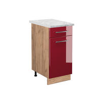 KÜCHENUNTERSCHRANK Fame-Line Bordeaux Hochglanz 40 cm, AP Marmor - Bordeaux/Eiche Wotan, Holzwerkstoff (40/82/60cm) - Vicco