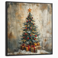 LEINWAND Bilder mit Rahmen - Weihnachtsbaum - Vintage - Weihnachten - Geschenk - 90x90 - Rostfarben, Textil (90/90cm) - MuchoWow