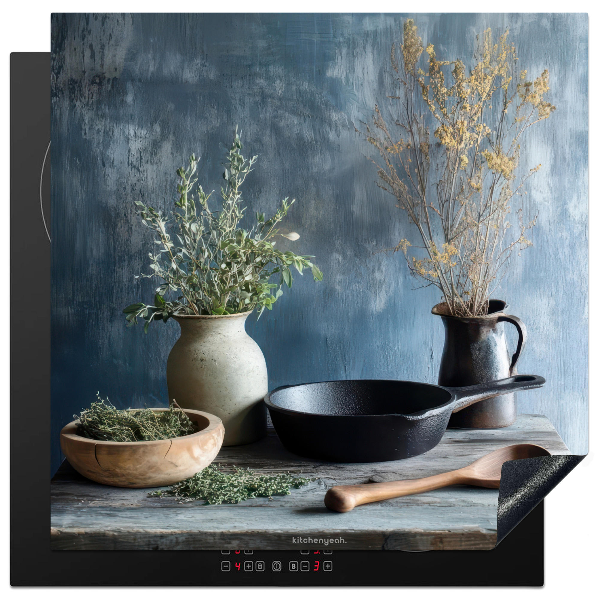 ZAŠČITA ZA INDUKCIJSKO PLOŠČO Tihožitje 78x78 cm cm - modrosiva, umetna masa (78/78/0.2cm) - MuchoWow