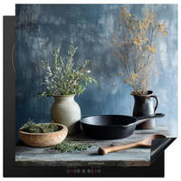 HERDABDECKPLATTE Stilleben - Kräuter - Rustikal Induktionsmatte 78x78 cm - Blaugrau, Kunststoff (78/78/0.2cm) - MuchoWow