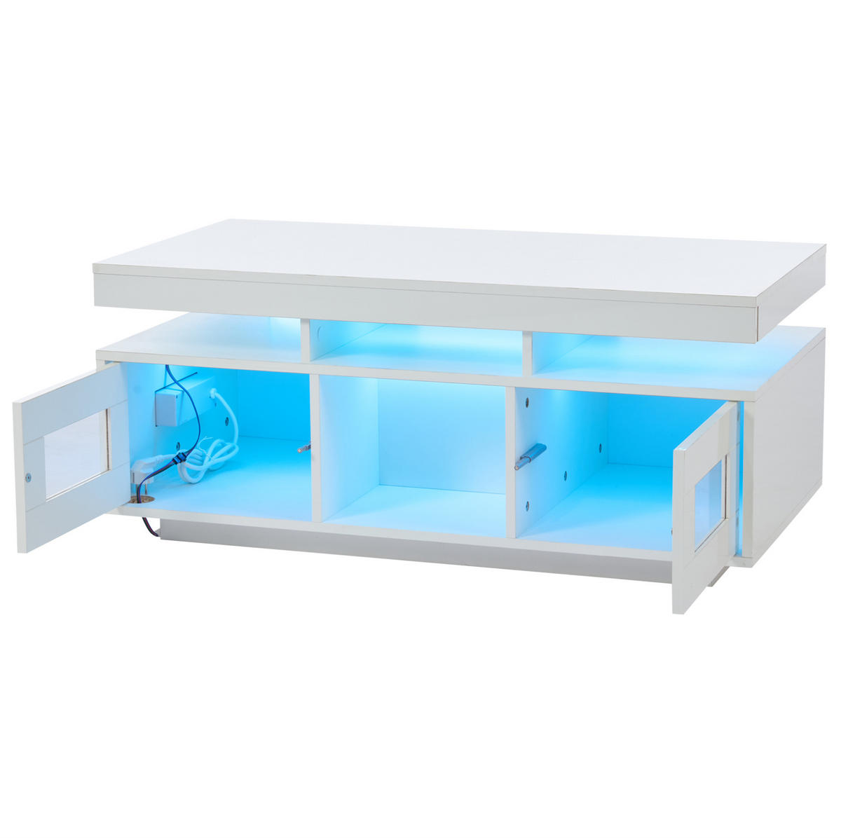 COUCHTISCH mit LED und Steckdose 100x50x43 cm Hochglanz Weiß - Weiß, Holzwerkstoff (100/50/43cm) - Meubliv