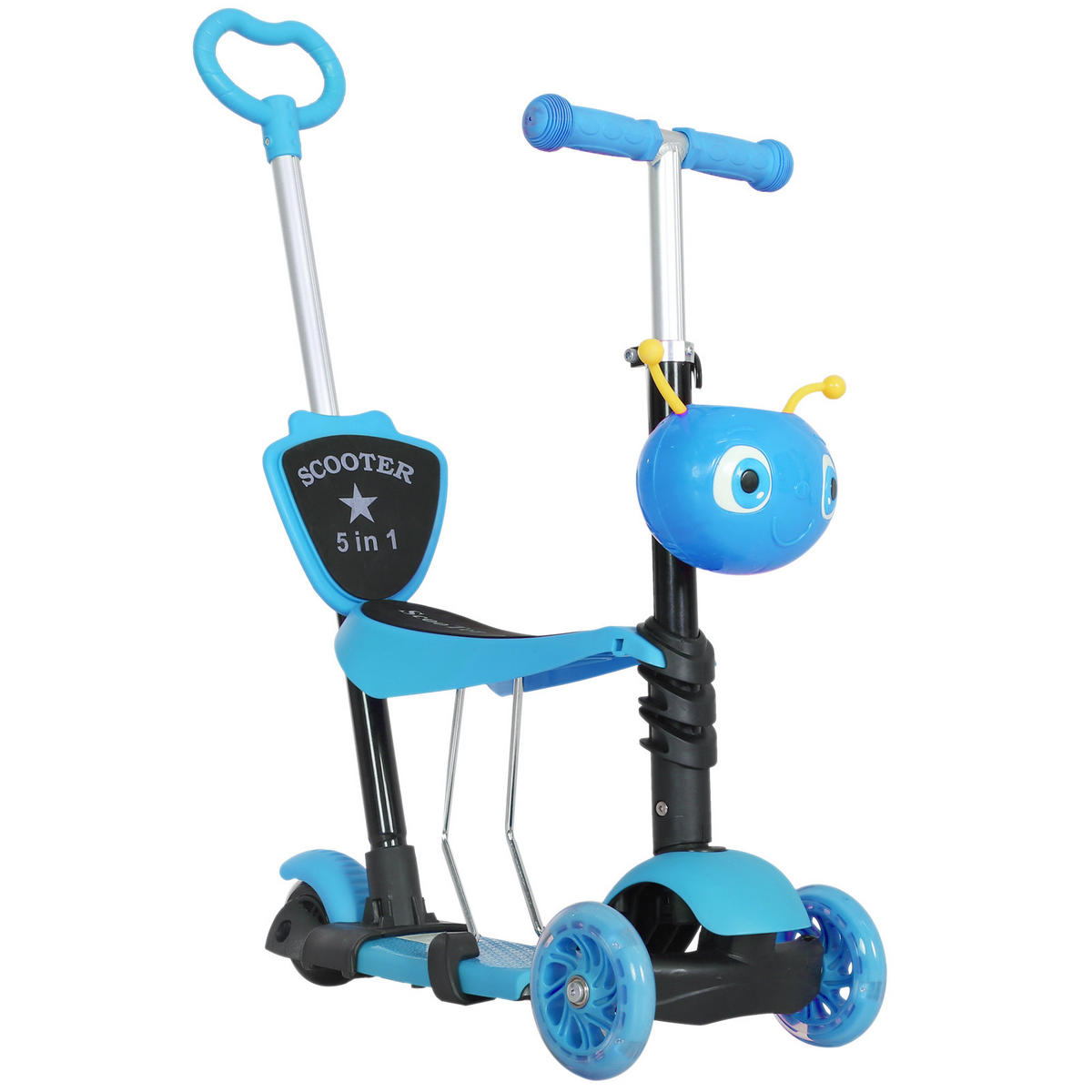 KINDERSCOOTER DE-16921 5-in-1 mit Sitz & Rückenlehne Blau - Blau, Metall (62/25/73cm) - ComfortXL