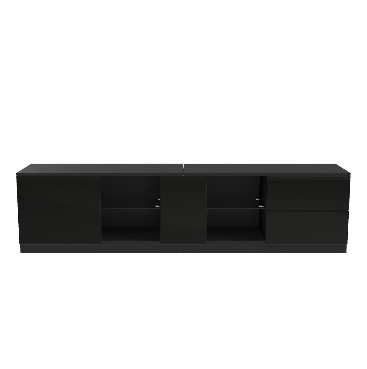 LOWBOARD 160/40/52 cm aus MDF mit Hochglanzfront und LED-Beleuchtung Schwarz - Schwarz, Holzwerkstoff (160/52/40cm) - Modenvie