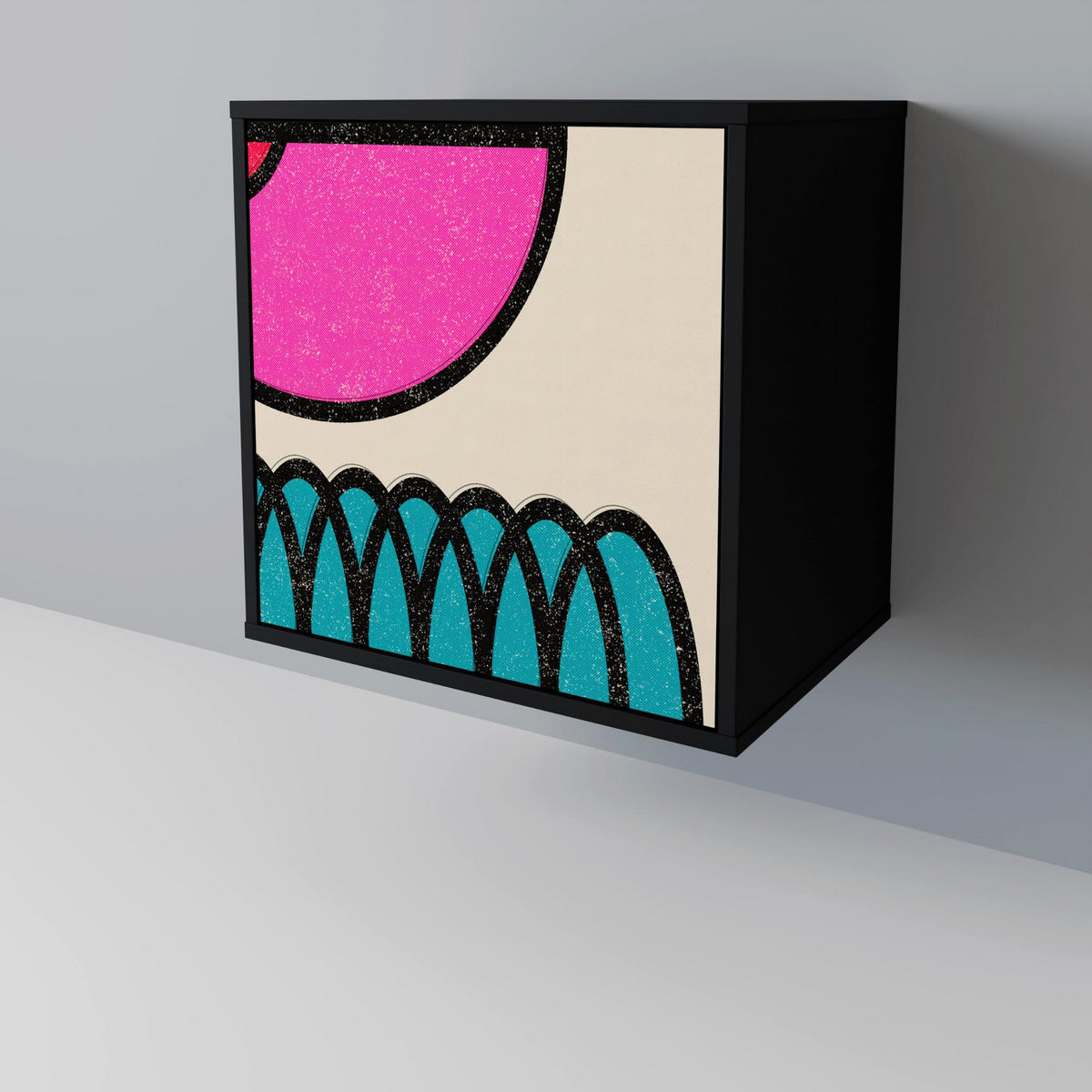 SIDEBOARD GEOMETRIC RHAPSODY, Schwarz, 57,5x42x72,5 cm, Schwarze Metallfüße - Multicolor/Schwarz, Holzwerkstoff/Metall (57.5/72.5/42cm) - SpaceRebels