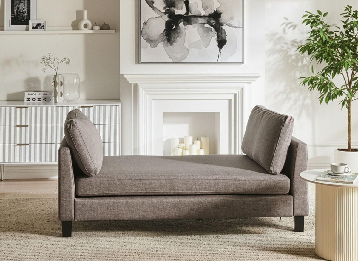 ČALOUNĚNÉ LEHÁTKO CHAISE LONGUE Látka Taupe Archiane - černá/béžová, textil (170/60/85cm) - Beliani