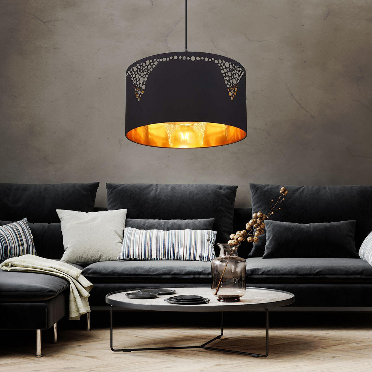 LED HÄNGELEUCHTE Metall Schwarz matt Gold - Schwarz, Metall (38/38/120cm) - Globo Lighting