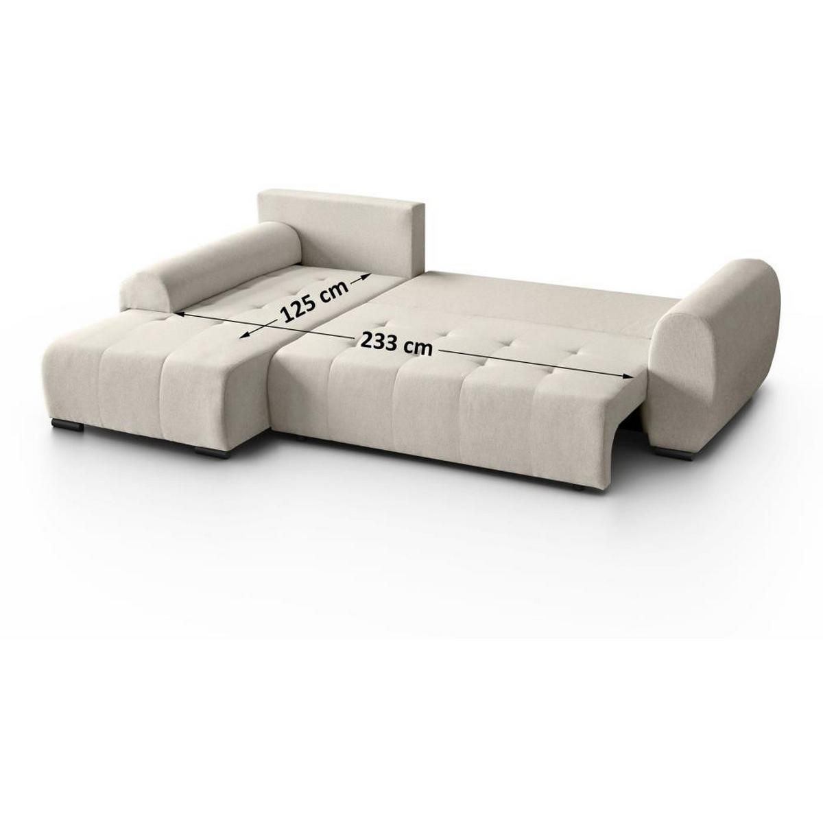 ECKSCHLAFSOFA Diana mt Bettkasten beige links - Beige/Schwarz, Textil (255/175cm) - Beautysofa