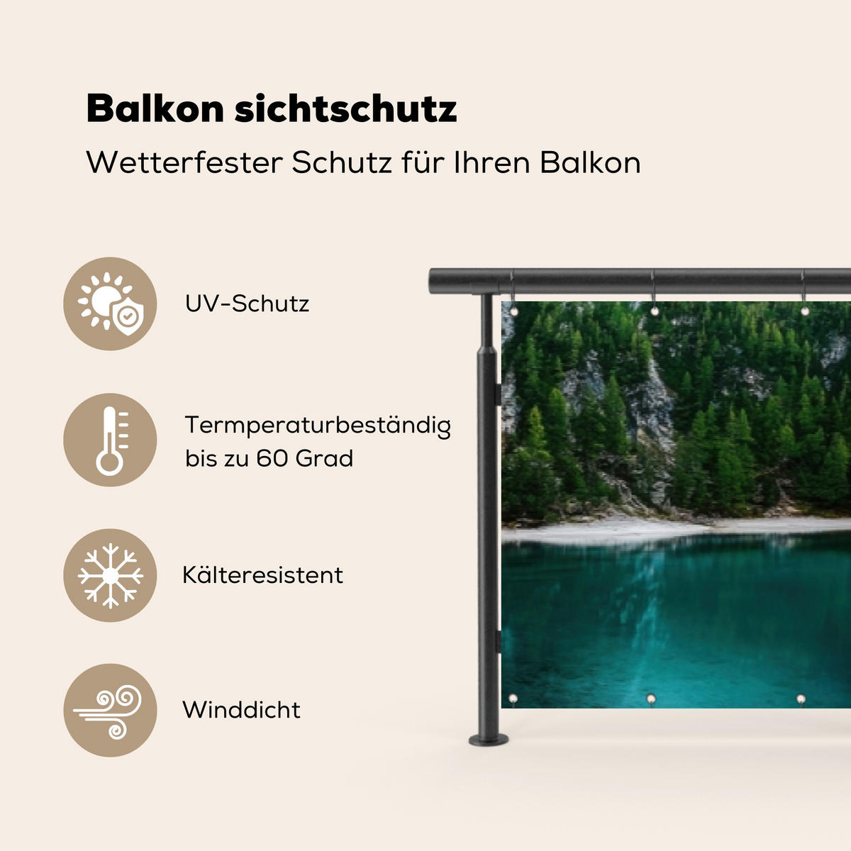 BALKON-SICHTSCHUTZ See - Berge - Sonnenuntergang - Boot - Petrol, Kunststoff (500/75cm) - MuchoWow