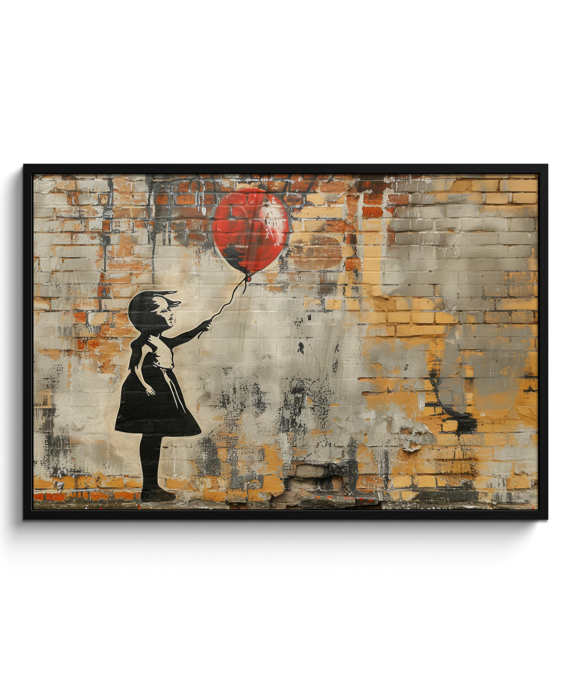POSTER MIT RAHMENGERAHMTES BILD Graffiti - Banksy - Mädchen - Straßenkunst 120x80 cm - Sandfarben, Papier (120/80cm) - MuchoWow