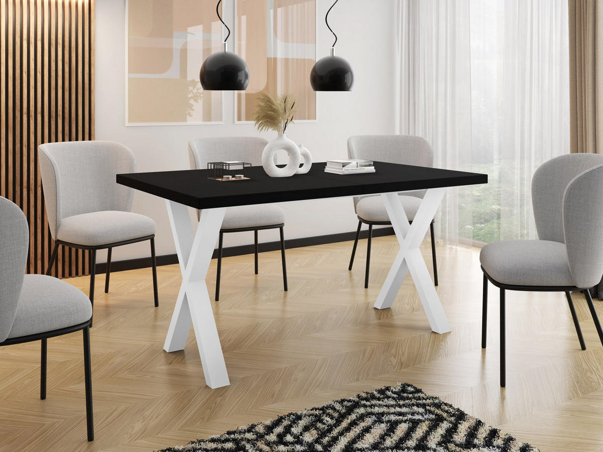 ESSTISCH Luiza rechteckig ausziehbar, Schwarz 120-220/80/76 cm - Schwarz/Weiß, Holzwerkstoff/Metall (120/80/76cm) - WFL GROUP