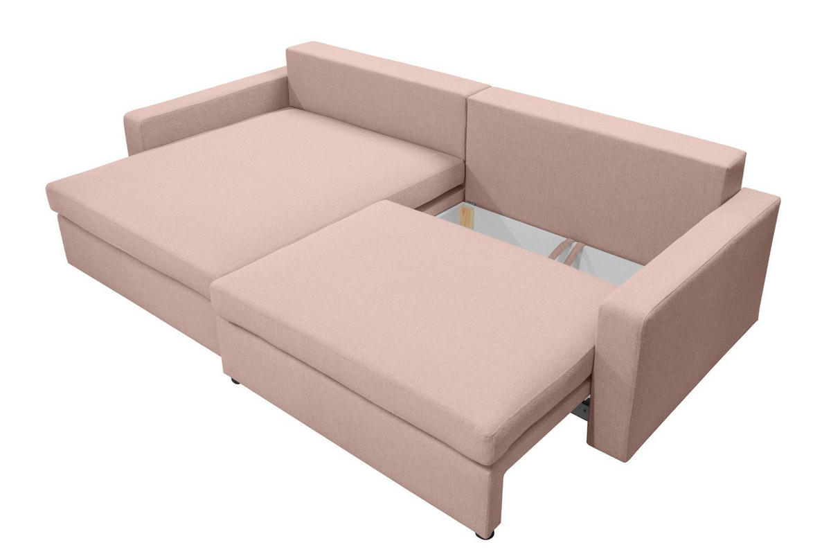 ECKSOFA Mit Schlaffunktion Und Bettzeugablage LUBEKA Stoff Faro Rosa Links - Rosa, Holz (140/147cm) - Kaiser Möbel