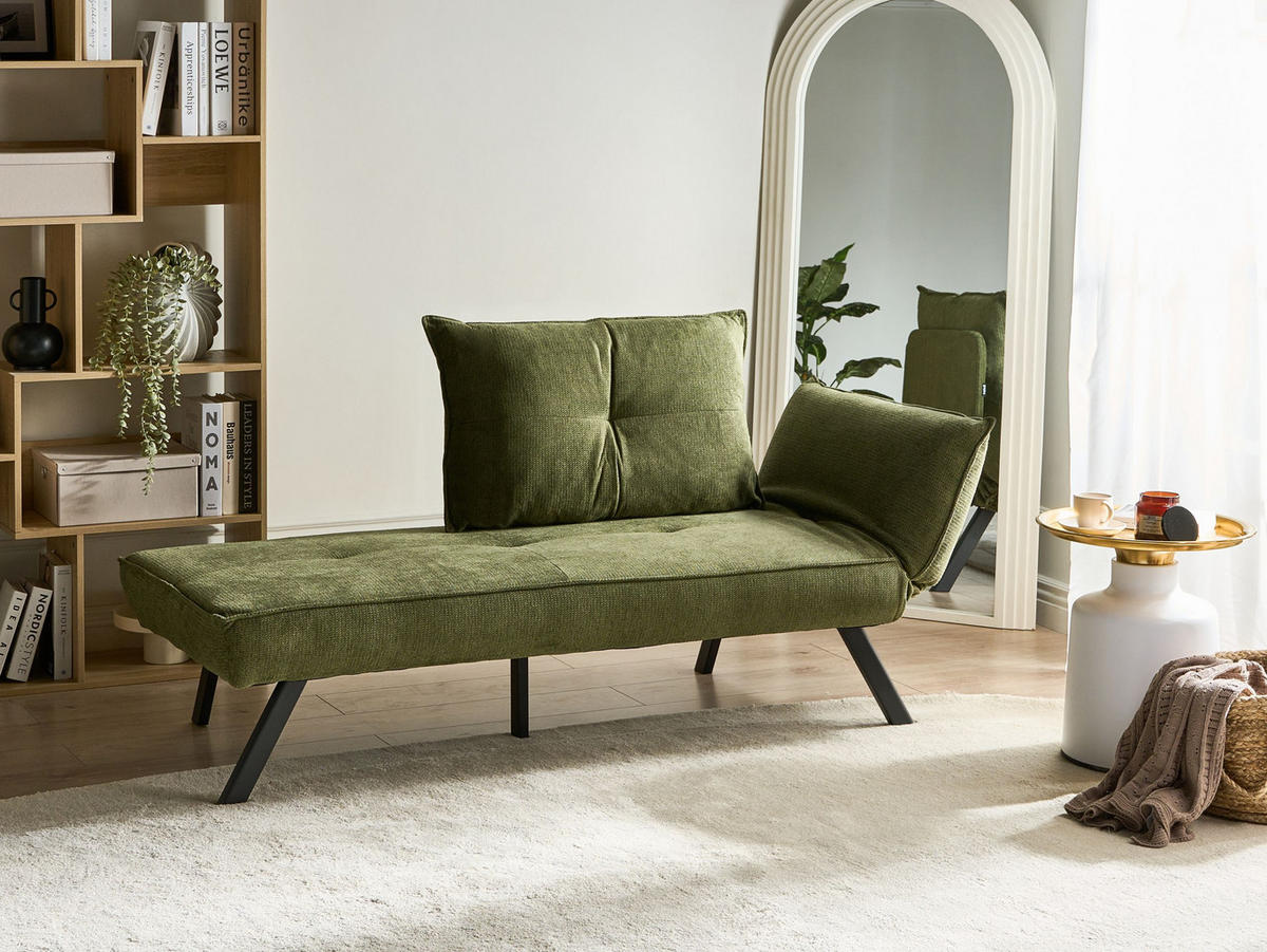 ČALOUNĚNÉ lehátko chaise longue pravostranné Zelené Rocamadour - černá/zelená barva, textil (150/83/72cm) - Beliani