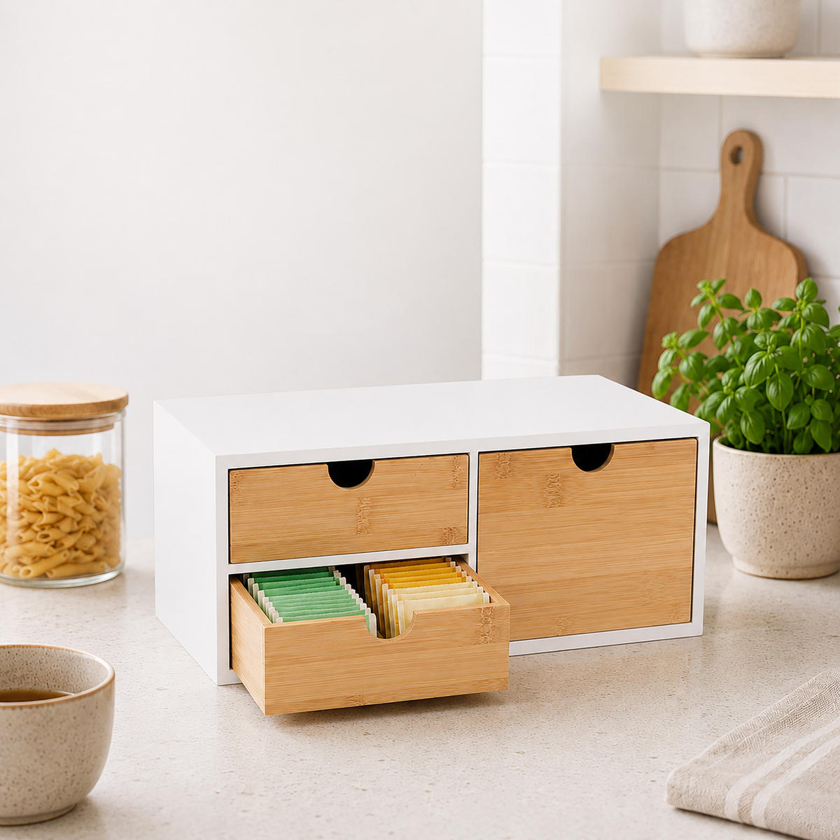 SCHUBLADENBOX Schwarz 3 Schubladen Bambus - Multicolor, Holz/Holzwerkstoff (21/33/13.5cm) - Relaxdays