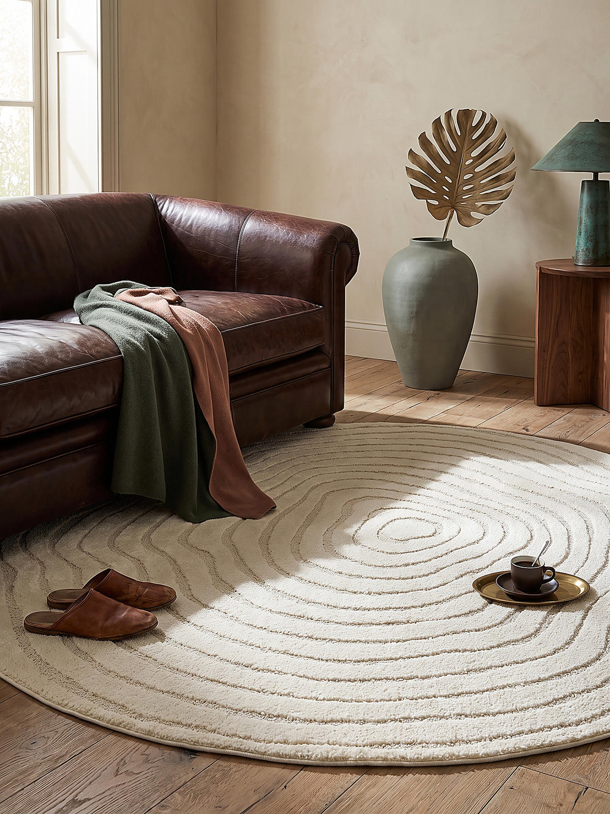 RUNDTEPPICH Streifen CETINA Polypropylen Creme 120 x 120 cm - Beige, Textil (120/120cm) - KADIMA DESIGN