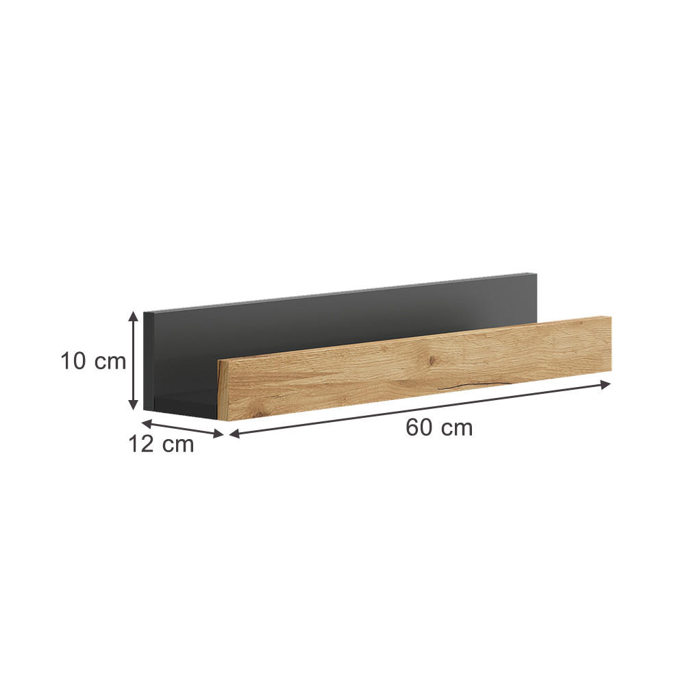 WANDREGAL Tomy Anthrazit/Goldkraft Eiche 60 x 10 cm 2er Set - Anthrazit/Eiche Wotan, Holzwerkstoff (60/10/12cm) - Vicco