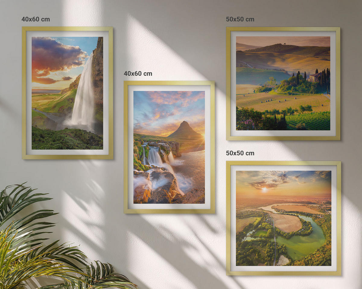 BILDER SET 4er Set - 50x50 cm & 40x60 cm Goldrahmen - Italienische Sonnenuntergänge - Goldfarben, Kunststoff (50/50cm) - TULUP