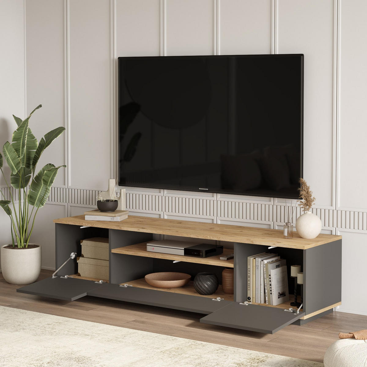 TV-MÖBEL FR7 Kiefer Atlantik-Anthrazit - Anthrazit/Kieferfarben, Holzwerkstoff (180/44/44cm) - Habitat Garten