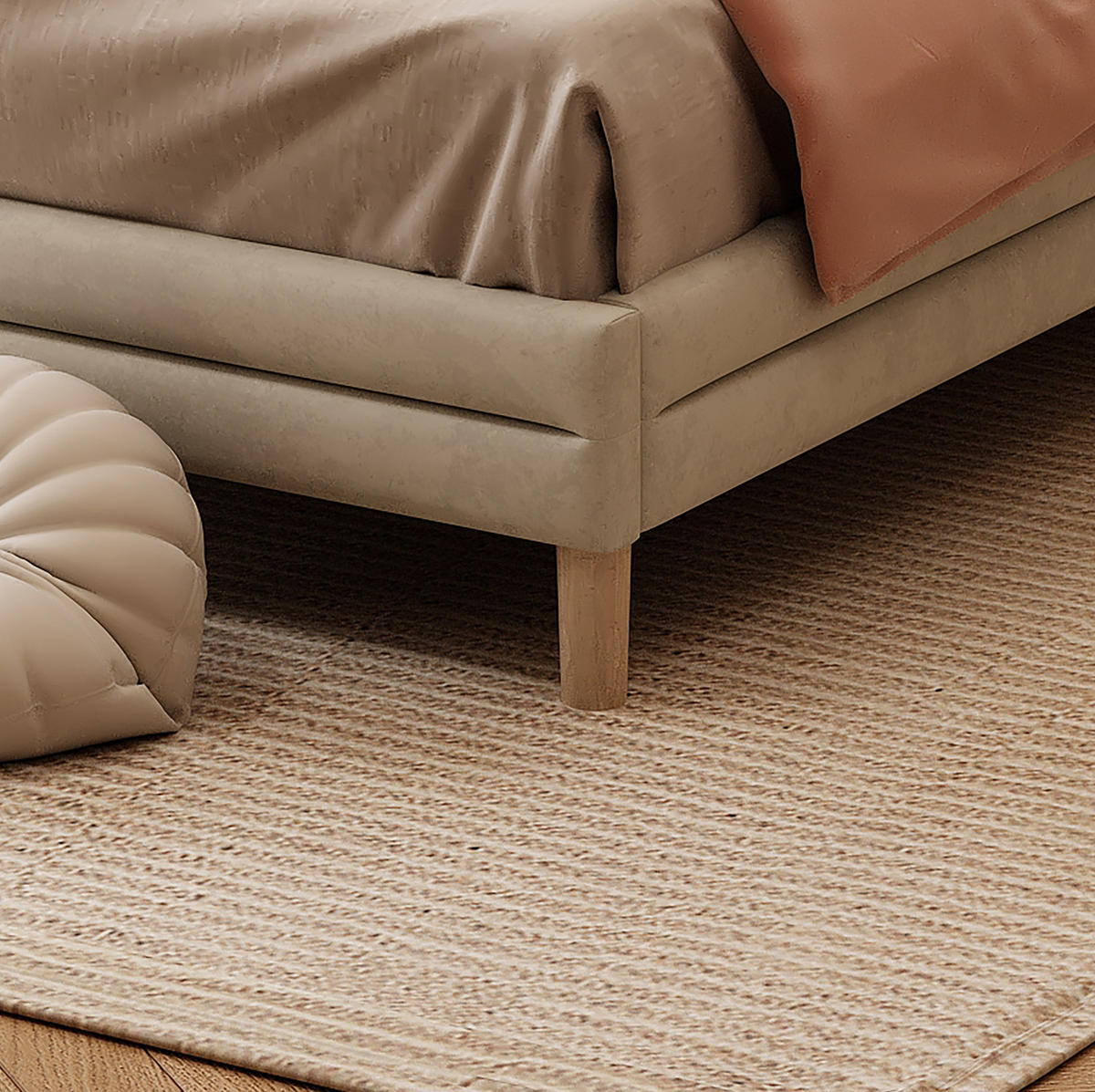 POLSTERBETT mit LED-Beleuchtung 90/200 cm in Beige mit wolkenförmigem Kopfteil - Beige, Textil (90/200cm) - BEAOK