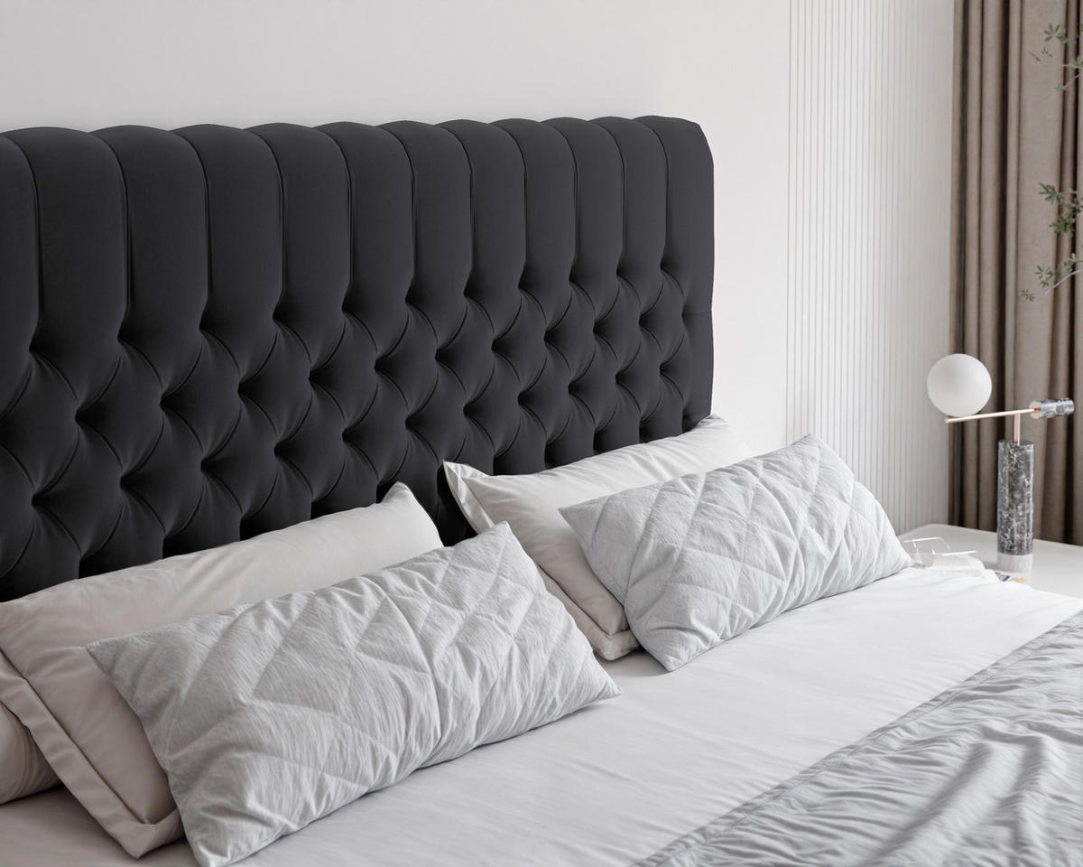 BOXBETT ALBA 140/200 cm mit Matratze und Topper, Schwarz - Schwarz, Textil (140/200cm) - Idohome