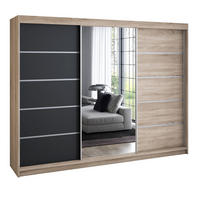 SCHWEBETÜRENSCHRANK 200 cm VILANO 1 Farbe: Sonoma,Schwarz - Hellbraun/Schwarz, Holzwerkstoff (200/215/59.5cm) - A&J MöbelLand