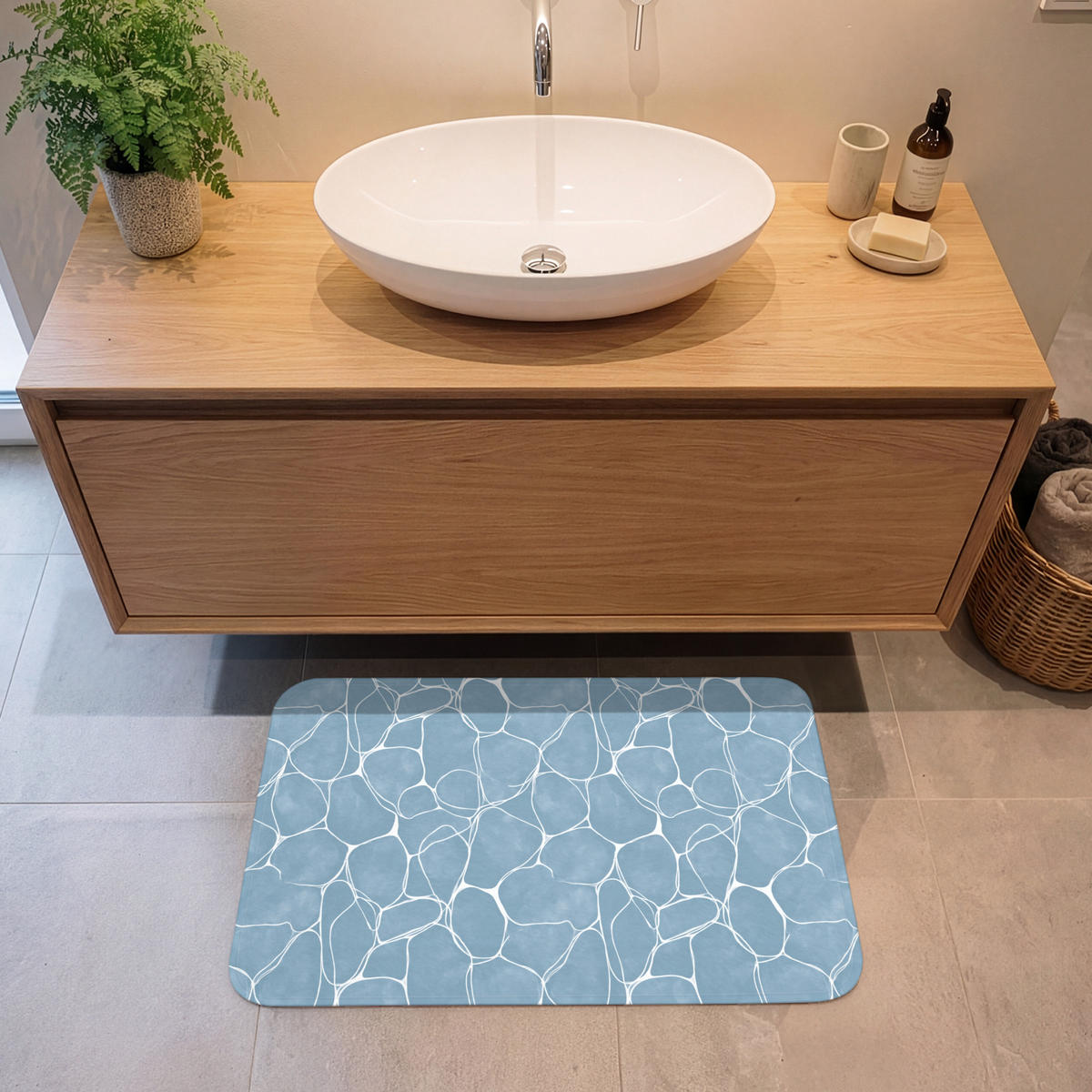 BADEMATTE Organisch - Muster - Blau 80x50 cm - Hellblau, Kunststoff/Textil (80/50cm)