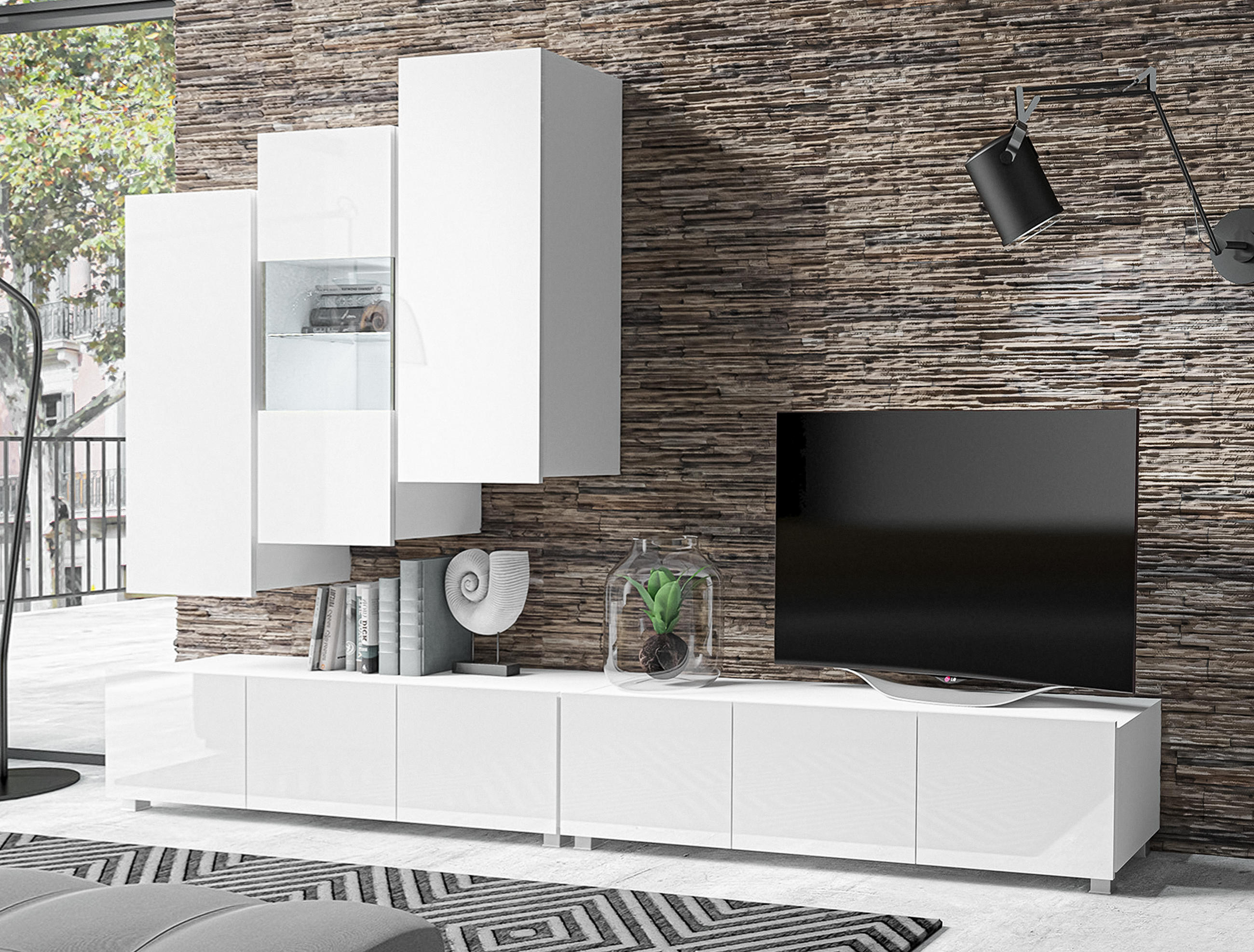 WOHNWAND Kossana 11 Weiß 300/142/43 cm Design - Weiß, Holzwerkstoff/Kunststoff (300/142/43cm) - AX Living