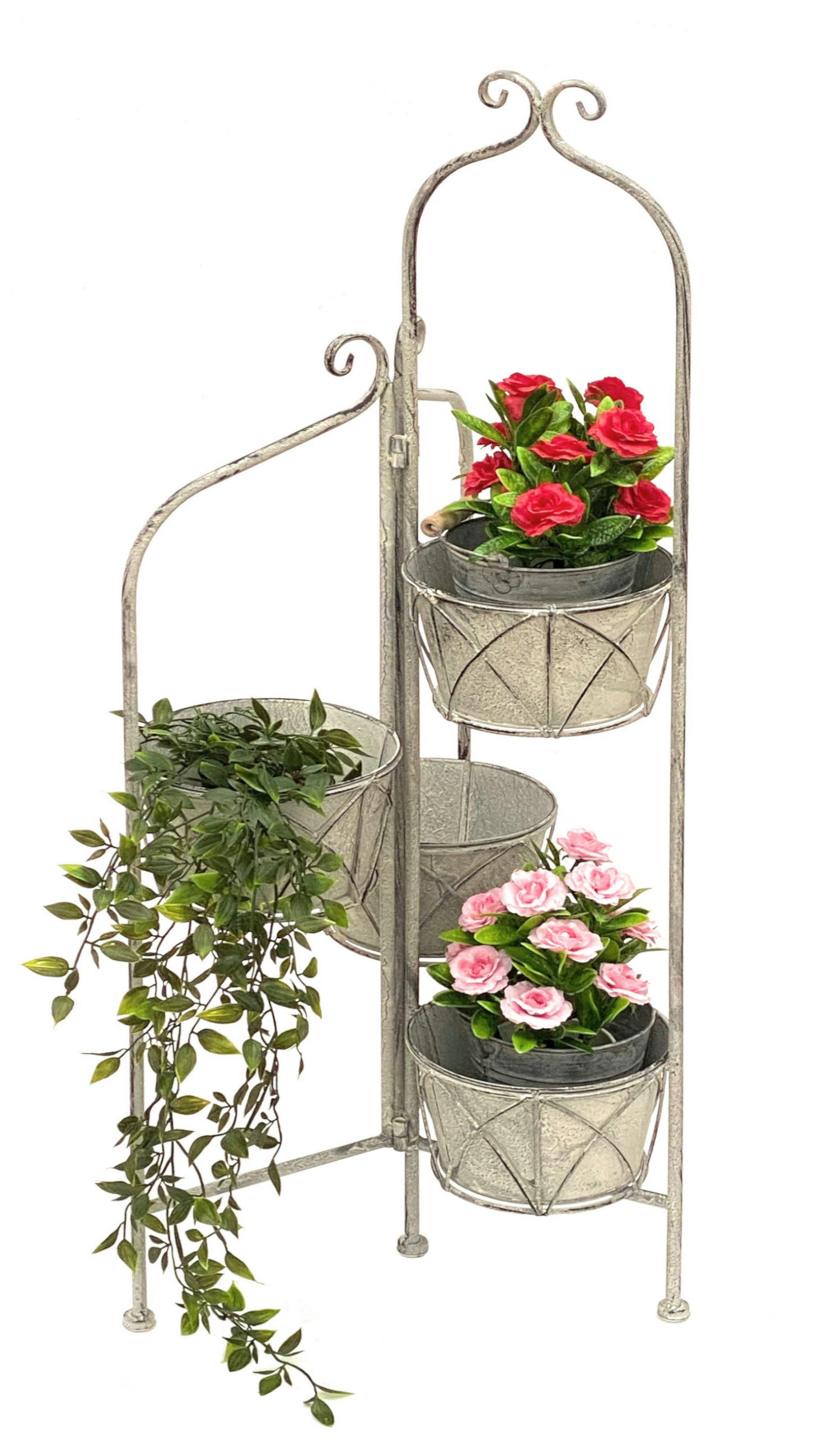 BLUMENTREPPE mit 4 Töpfen Metall Weiß Grau 100 cm 96128 - Grau, Metall (42/100/35cm) - DanDiBo