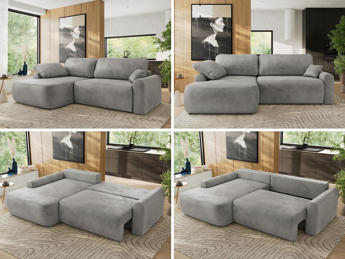 ECKSCHLAFSOFA CUBO L Hellgrau Velvet - links - Hellgrau/Schwarz, Kunststoff/Textil (273/187cm) - MKS