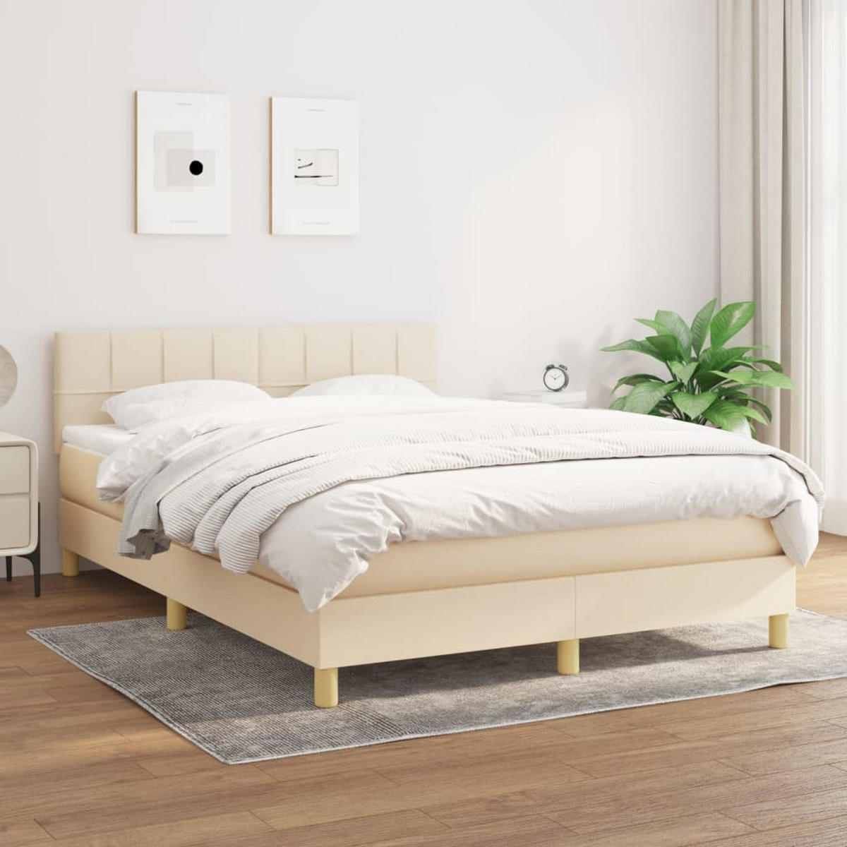 BOXSPRINGBETT Mit Matratze Creme 140/190 Cm Stoff - Weiß, Textil (140/190cm) - vidaXL