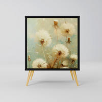 SIDEBOARD DREAMY MEADOW, Schwarz, 57,5x42x75,5 cm, Goldfarbene Metallfüße - Goldfarben/Multicolor, Holzwerkstoff/Metall (57.5/75.5/42cm) - SpaceRebels