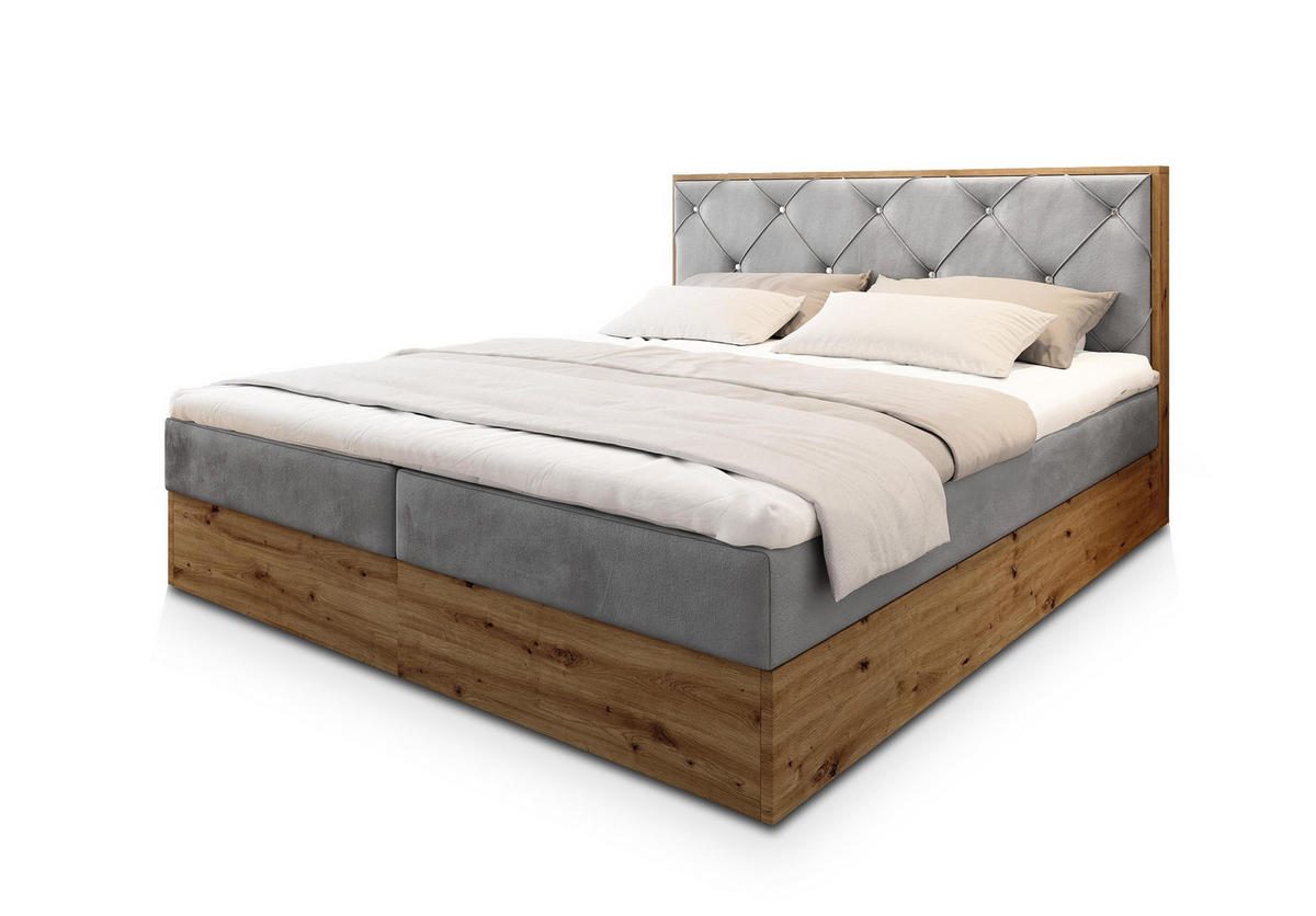 POSTEL BOXSPRING FOSCO 160x200 cm, s matrací a úložným prostorem, světle šedá - světle šedá, kompozitní dřevo/textil (160/200cm) - MASSENO