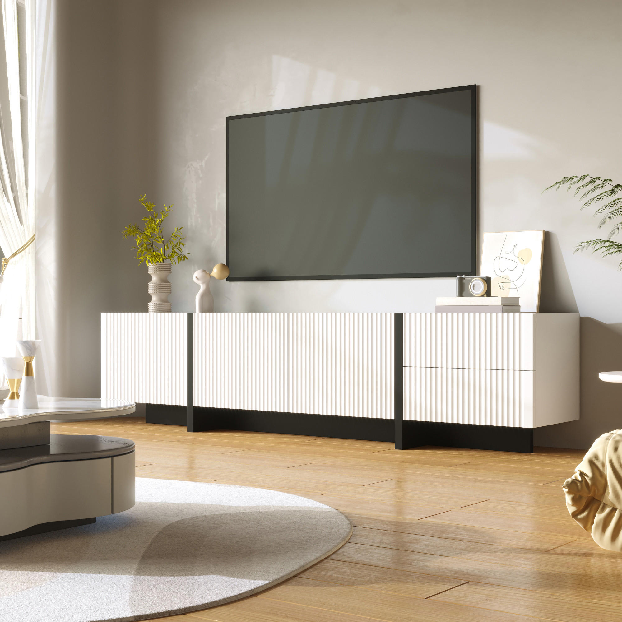 TV-SCHRANK Lowboard 190 cm 3 Türen 2 Schubladen - Schwarz, Holz (190/45/35cm) - Fortuna Lai