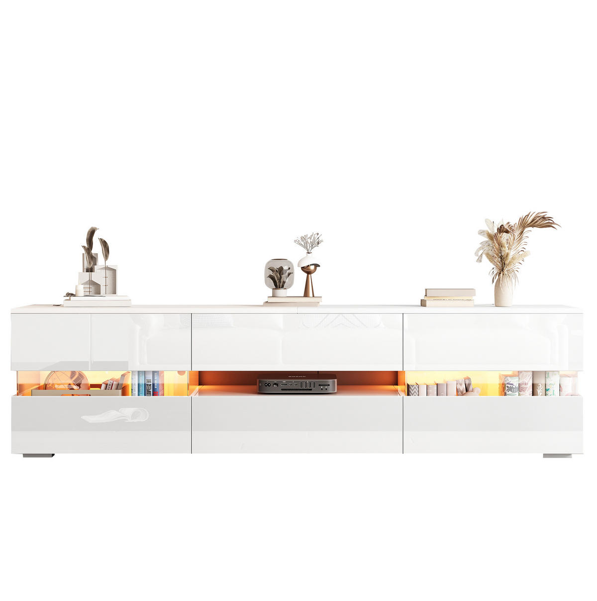 TV-SCHRANK 160/39/45 cm weiß Hochglanz mit LED-Beleuchtung 2 Türen und 1 Schublade - Weiß, Holzwerkstoff (160/45/39cm) - OKWISH