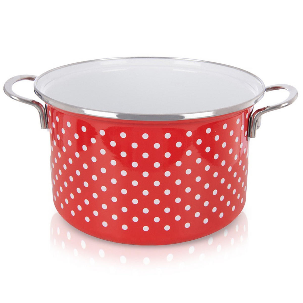 EMAILLIERTOPF Tecka mit weißen Punkten rot - Rot, Metall (22cm) - Orion 