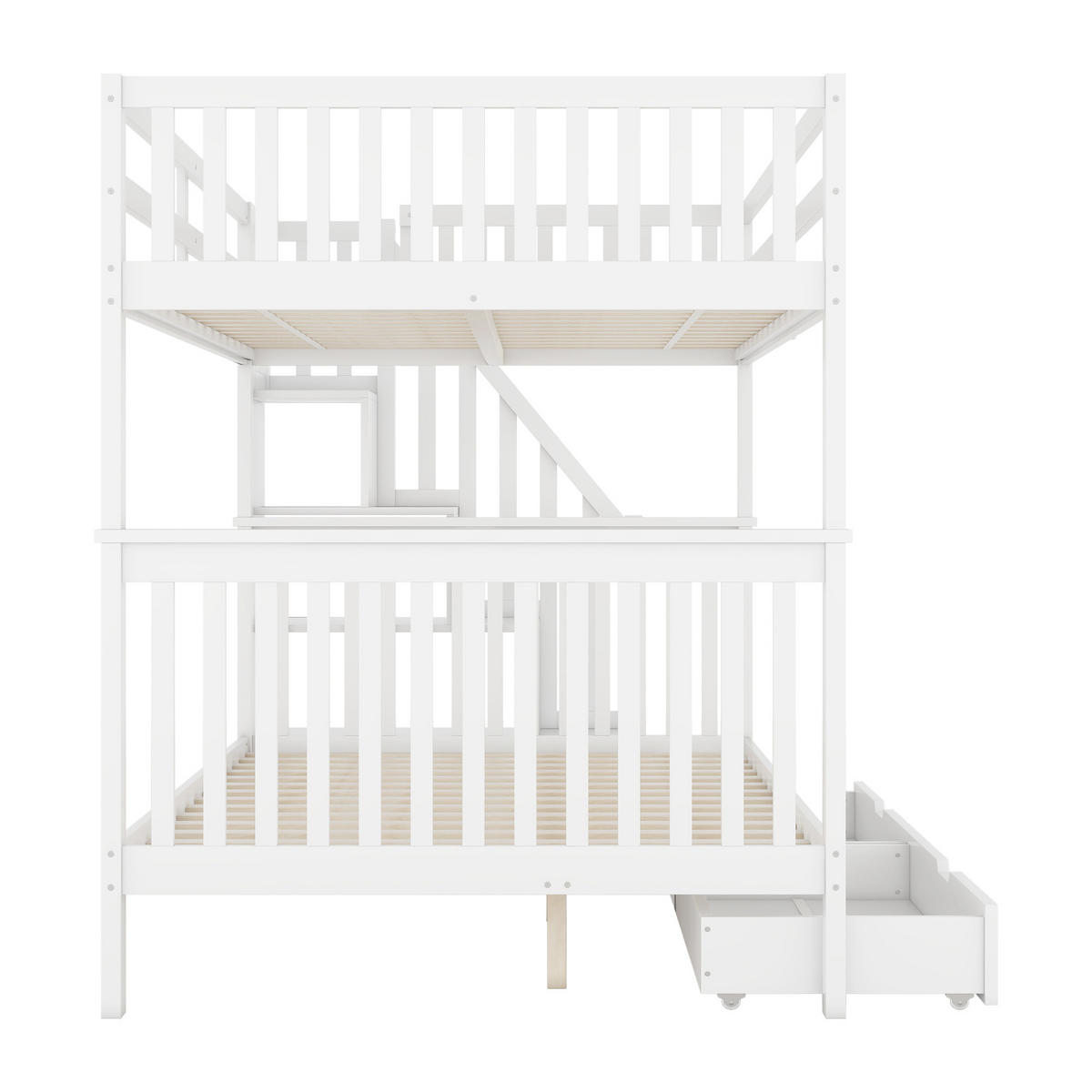 ETAGENBETT 140x200cm Weiß mit 2 Schubladen EN747-1 Treppenregal - Weiß, Holz (140/200cm) - FLIEKS