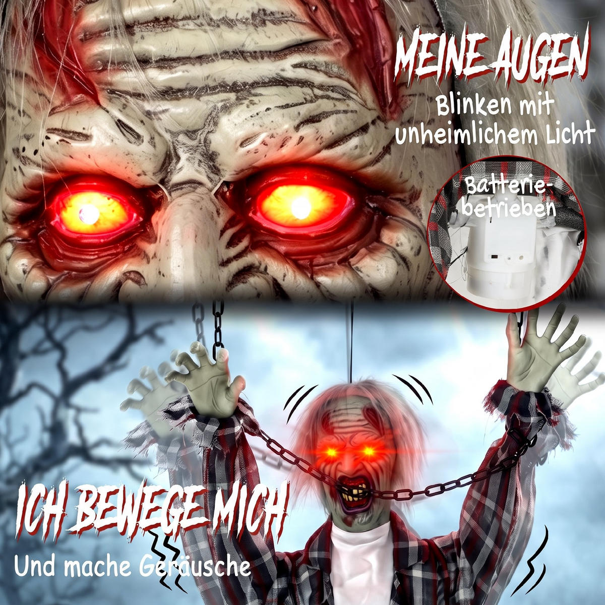 HALLOWEEN-DEKO Metall Polyesterfaser Grau-Rot - Multicolor, Metall (16/110/80cm) - HOMCOM