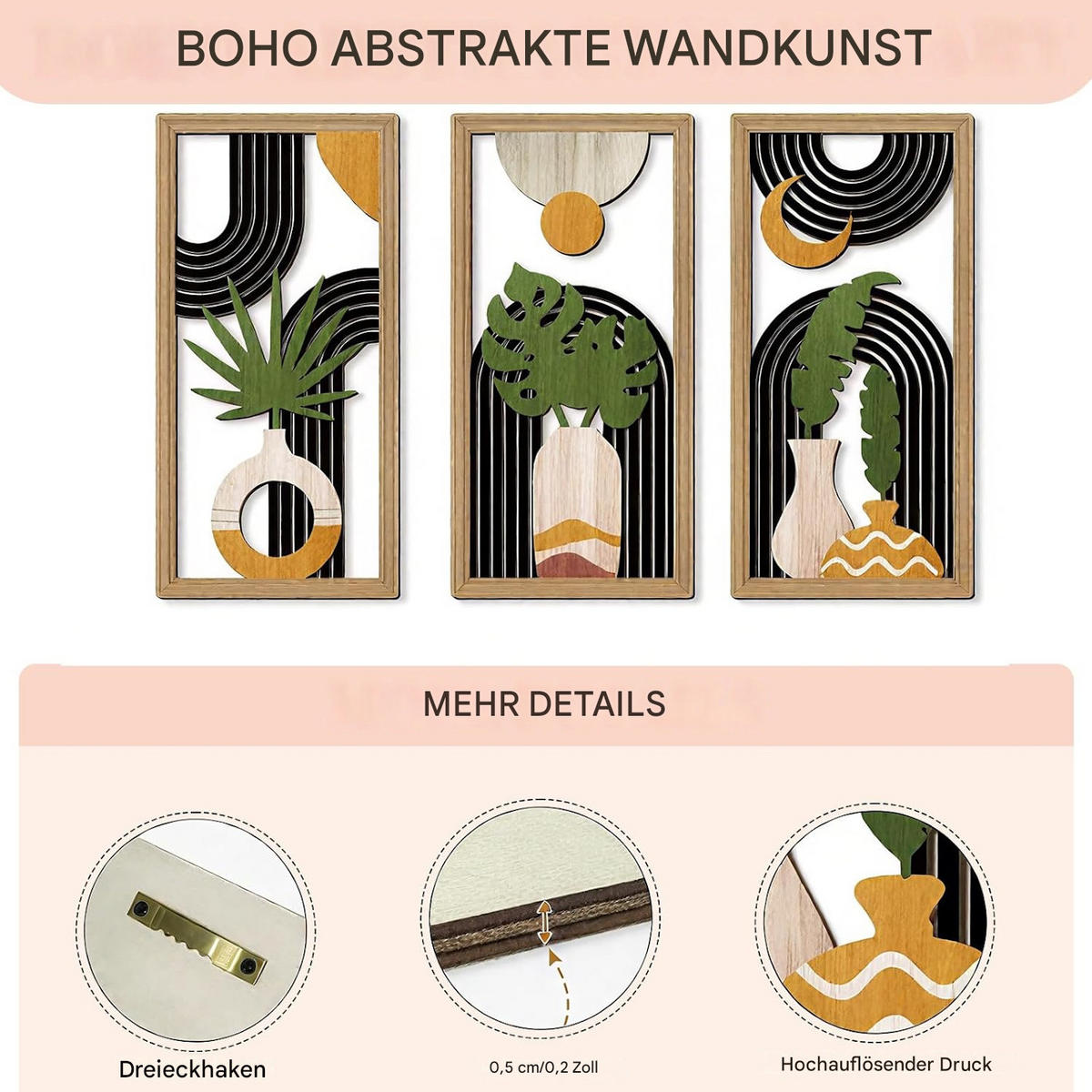 WANDDEKO Holz 30x15cm Abstrakt Boho 3er Set - Akaziefarben, Holzwerkstoff (30/1cm) - Weltevree