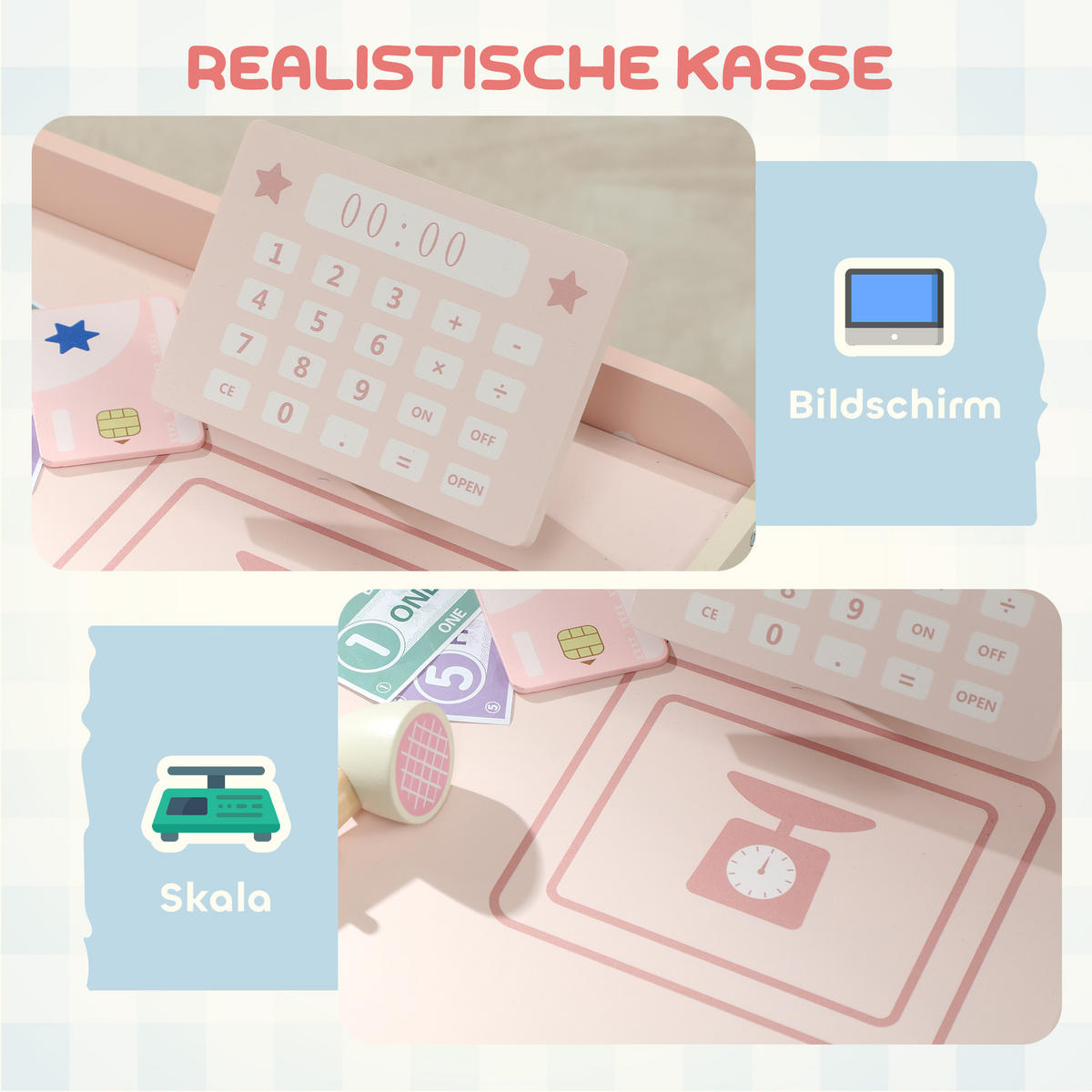 KINDER-KAUFLADEN MDF Sperrholz Rosa - Rosa, Holzwerkstoff (60/73.8/90.7cm) - AIYAPLAY