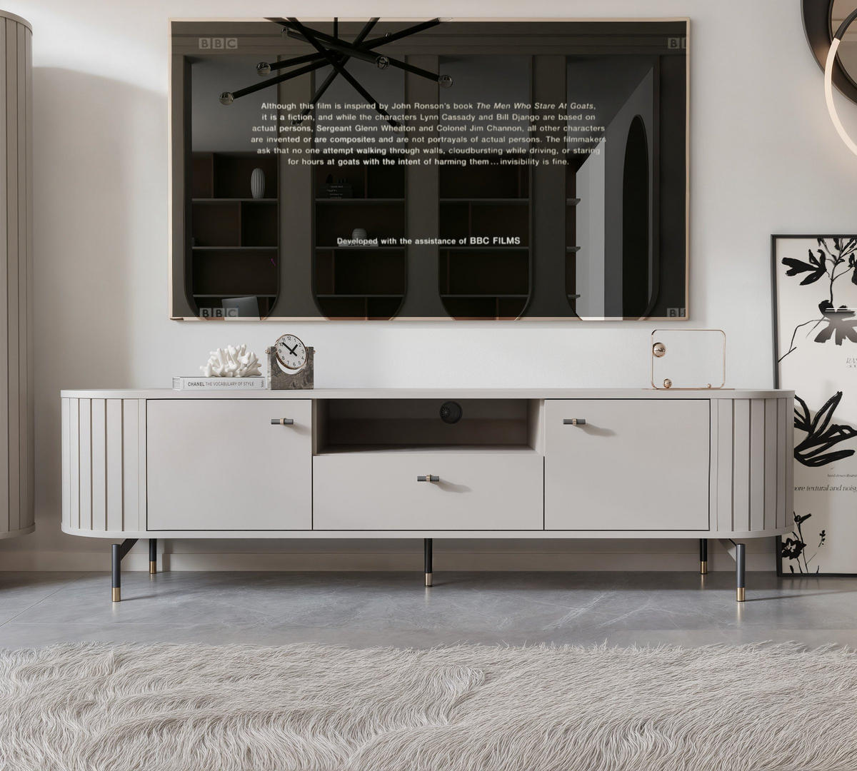 TV-LOWBOARD geriffelt, mit Schublade, Kaschmir - Kaschmir, Holzwerkstoff (180/49/40cm) - Idohome