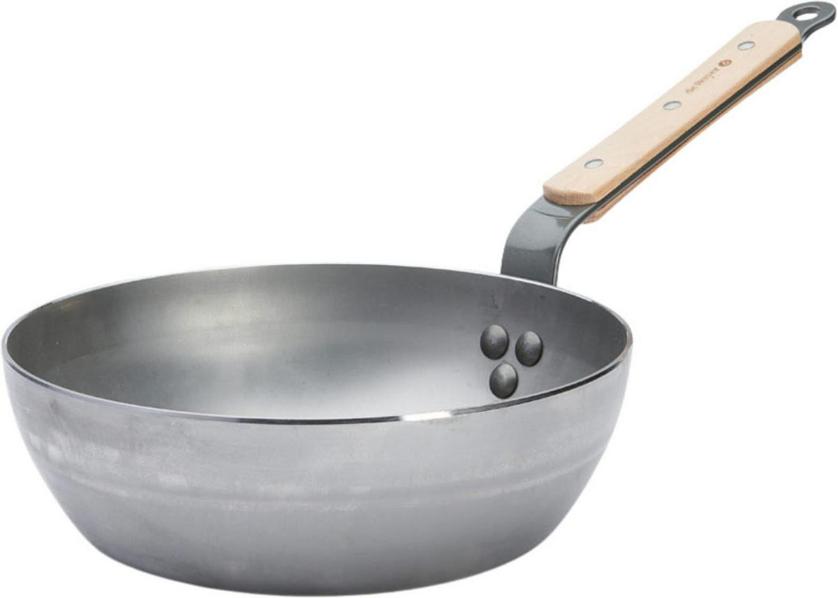 KASSEROLLE Bratpfanne Mineral B Holz - ø 24 cm / 2.5 Liter - ohne Antihaftbeschichtung - Silberfarben, Metall (24cm) - De Buyer