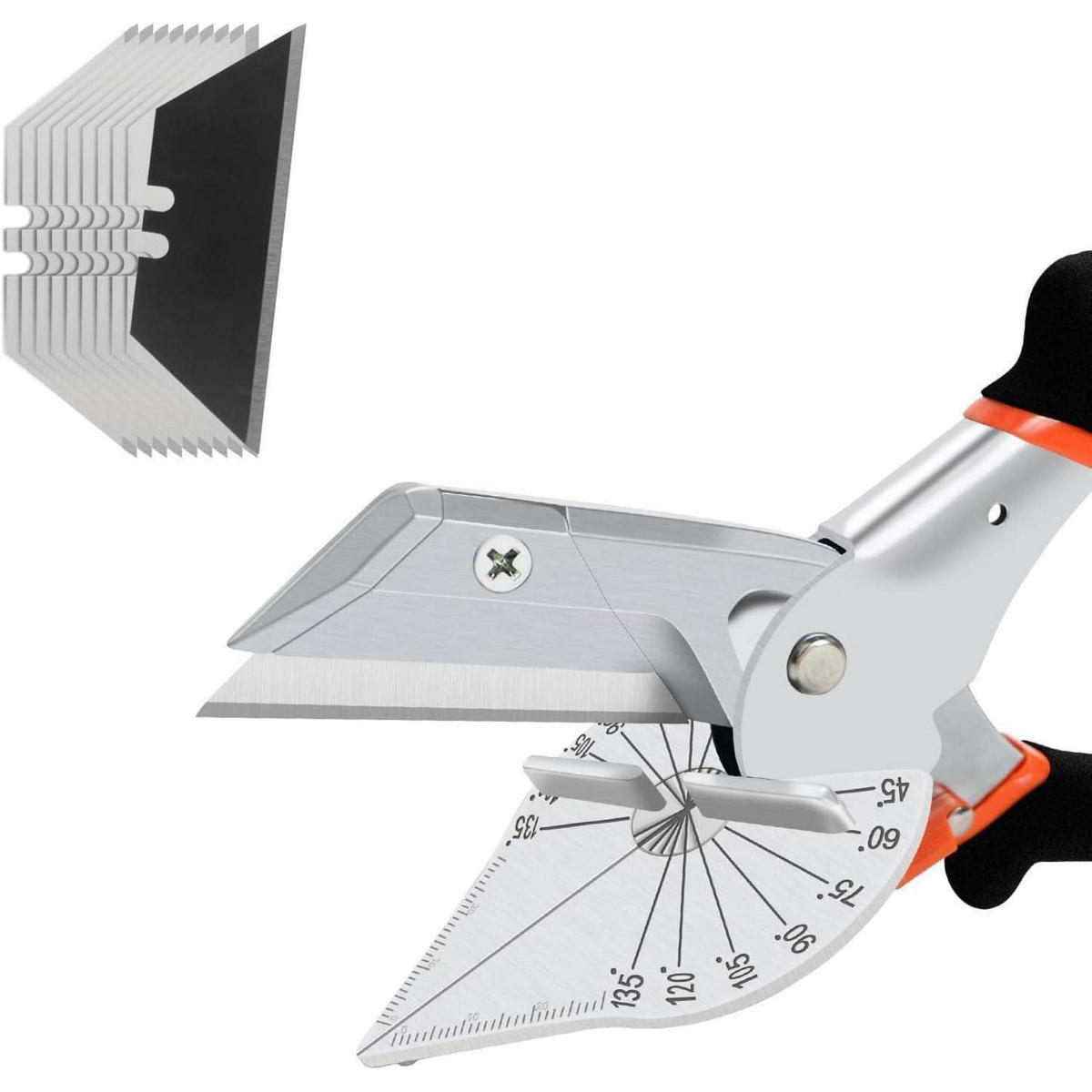 GEHRUNGSSCHERE verstellbar 45-135 Grad mit 10 Ersatzklingen - Schwarz, Metall (10.8/5.6/22.8cm)