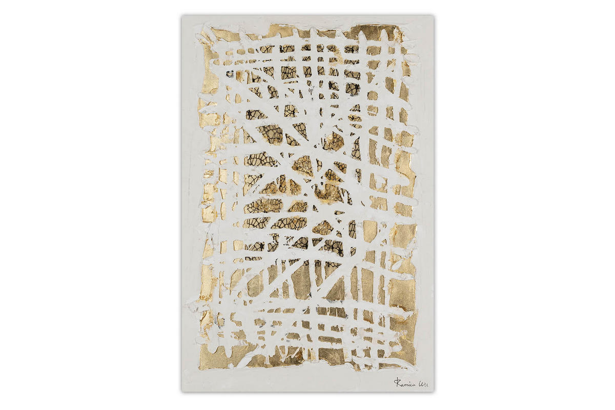 ACRYLBILD HANDGEMALT 60/90 cm - Goldfarben/Weiß, Holz/Textil (60/90cm) - KUNSTLOFT