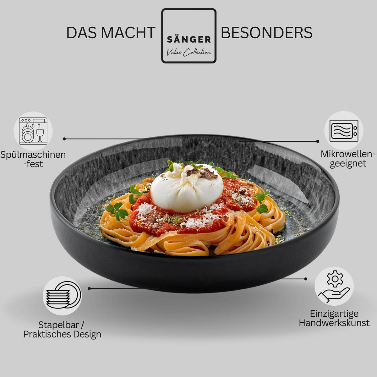 PASTASCHALEN SET SYDNEY - 6 teilig aus Steingut - Grau, Keramik (22cm) - Sänger