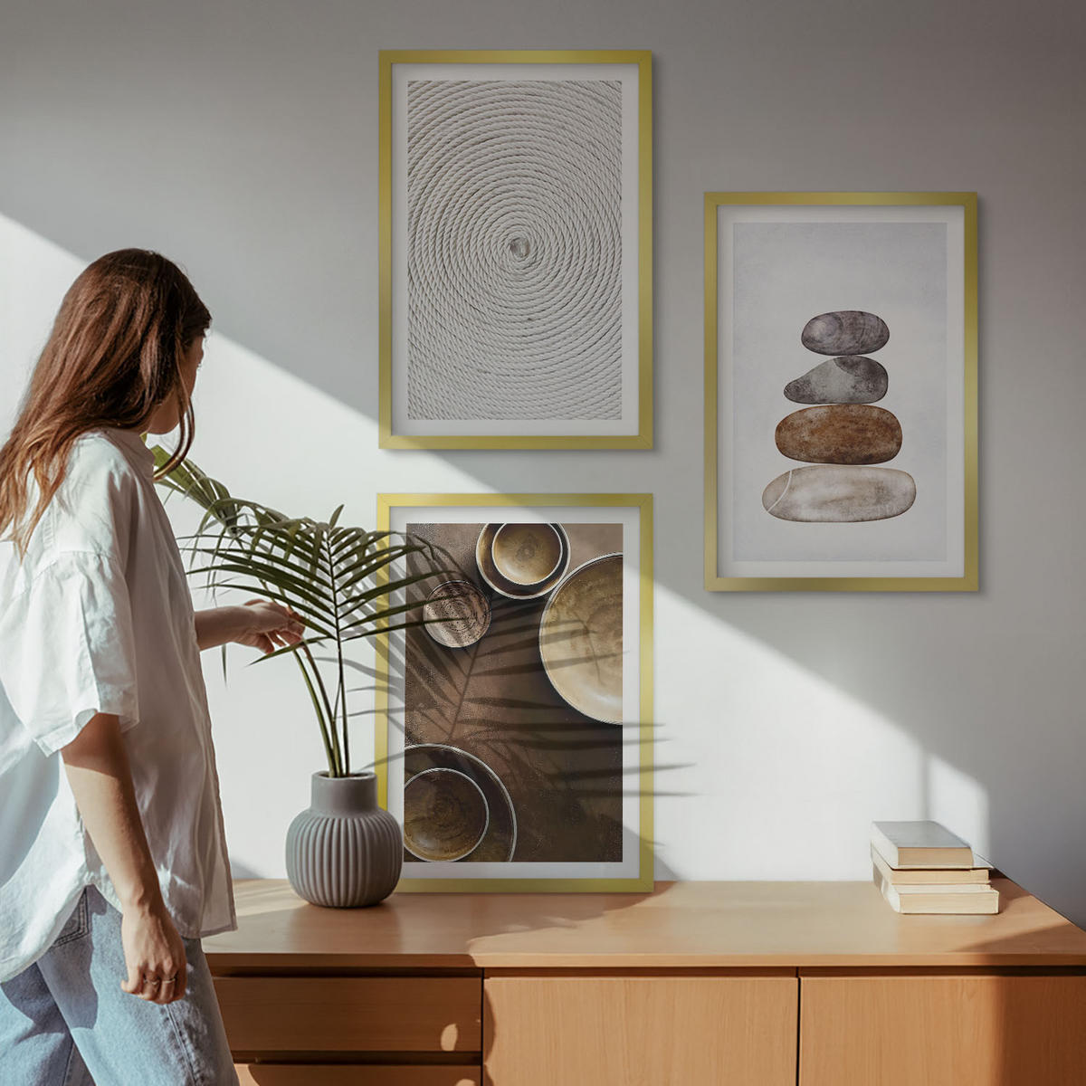 WANDBILDER 3er Set - 40x60 cm Goldrahmen - Texturen in der modernen Kunst - Goldfarben, Kunststoff (40/60cm) - ArtPrintCave